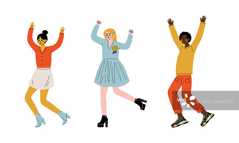 兴奋涨红脸的男人女人欣喜跳跃图片素材