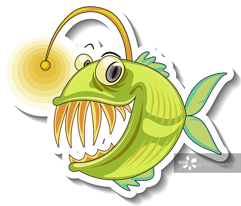 卡通风格的鮟鱇鱼海洋动物贴纸图片素材