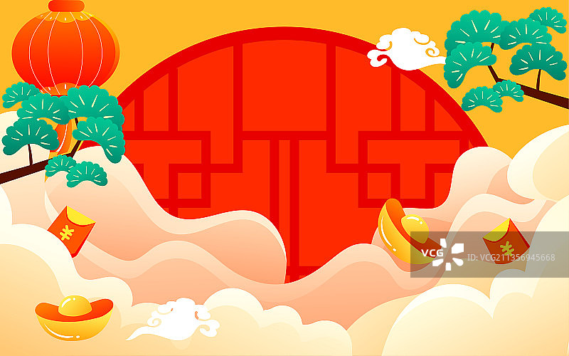 一家人春节过年插画虎年新年贺岁国潮海报图片素材