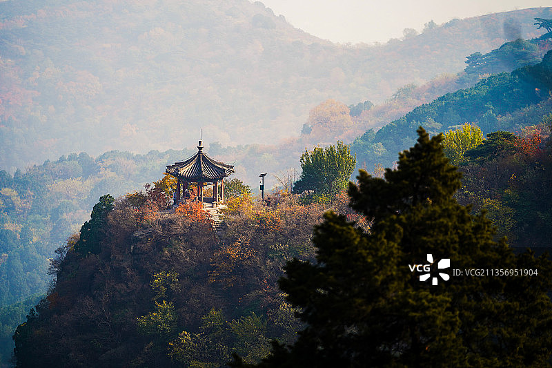 秋季的香山，天气稍有雾，爬山时不经意间发现了眼前的美景。图片素材