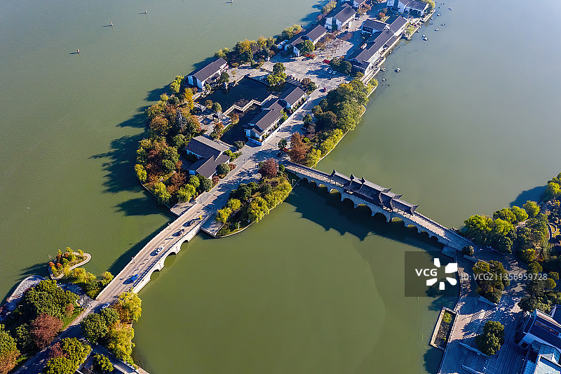 江苏苏州工业园区金鸡湖景区李公堤航拍图片素材