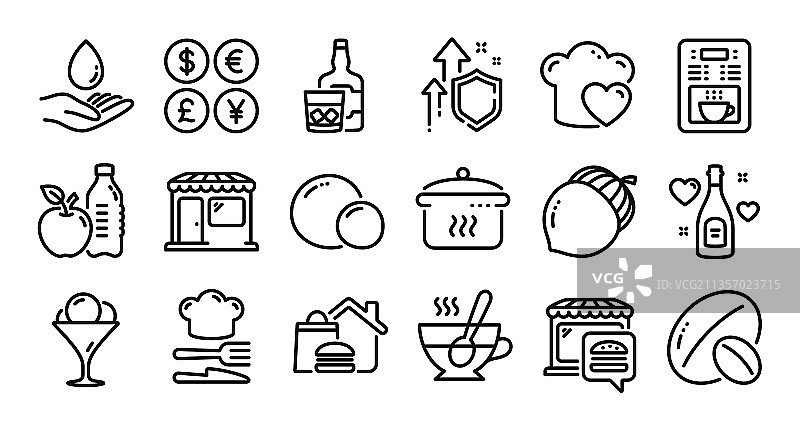 茶杯大豆坚果和食品线性图标集图片素材