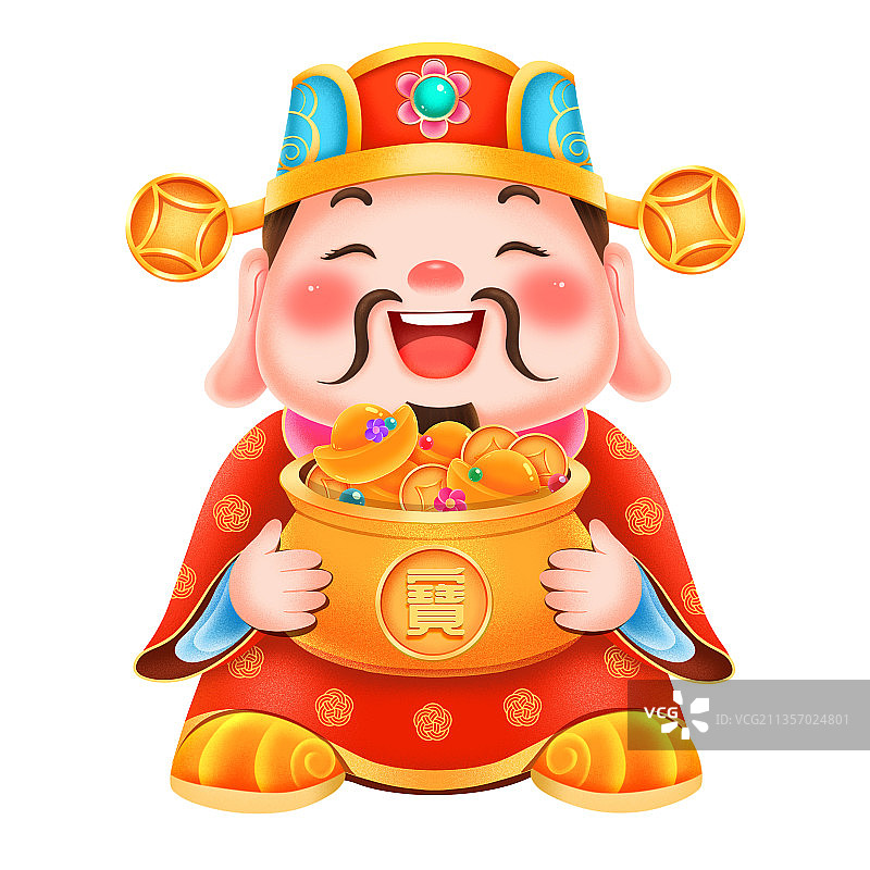 抱聚宝盆的财神元素图片素材