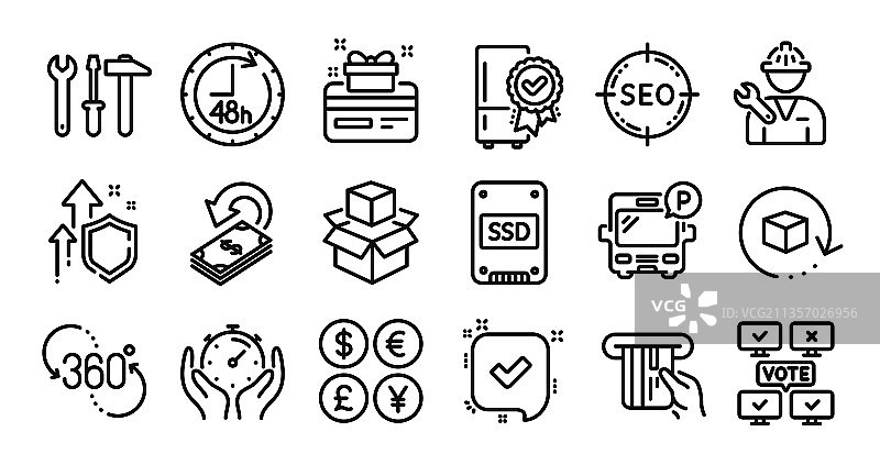 巴士停车确认与扳手工具线条图标图片素材