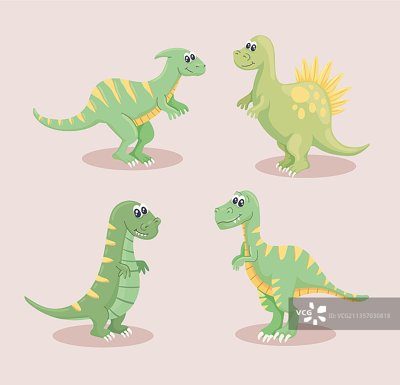 四个可爱恐龙图标图片素材