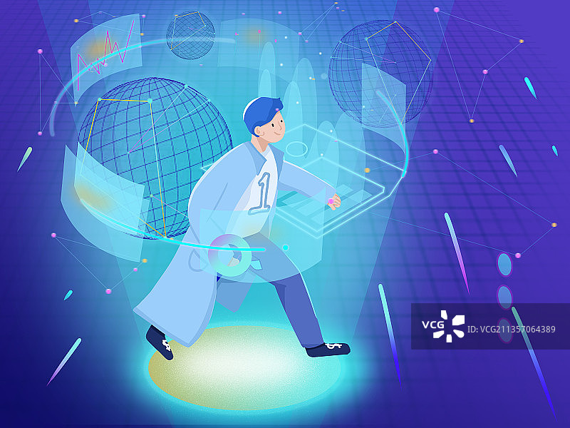 元宇宙插画VR眼镜人工智能高科技未来虚拟玩家模版图片素材