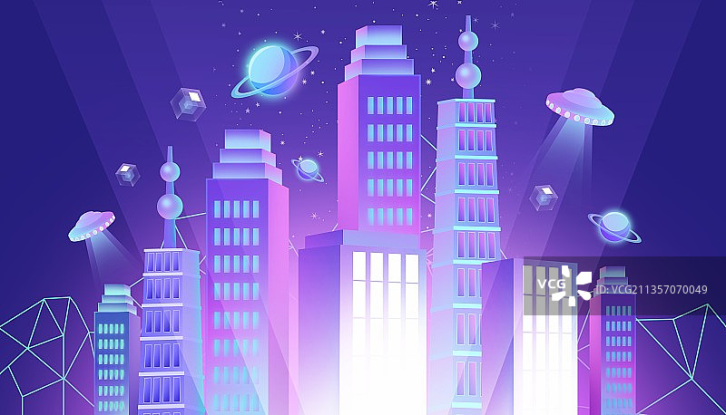 赛博朋克未来感城市建筑群图片素材