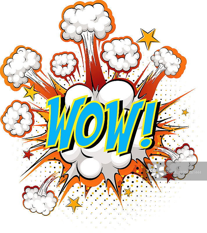 漫画云爆炸背景上的“哇”字样图片素材