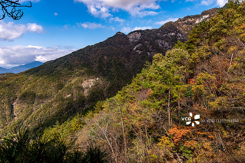 蓝天白云下的湖北黄冈罗田天堂寨图片素材