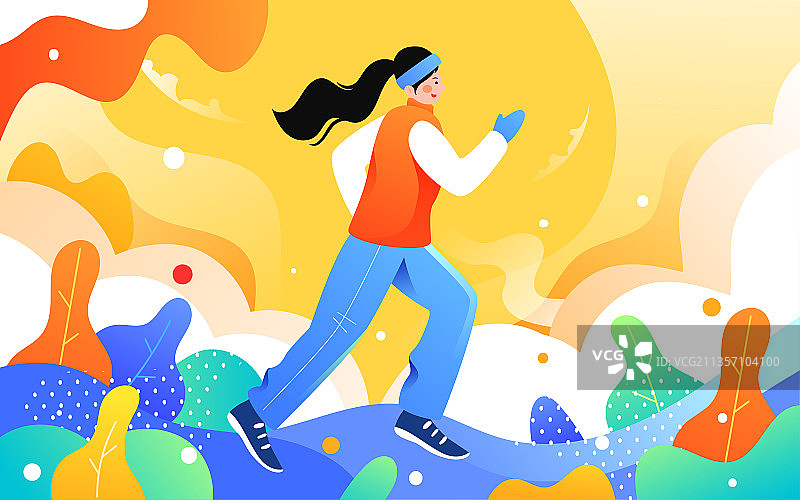 冬天人物跑步运动插画冬季减肥健身短跑海报图片素材