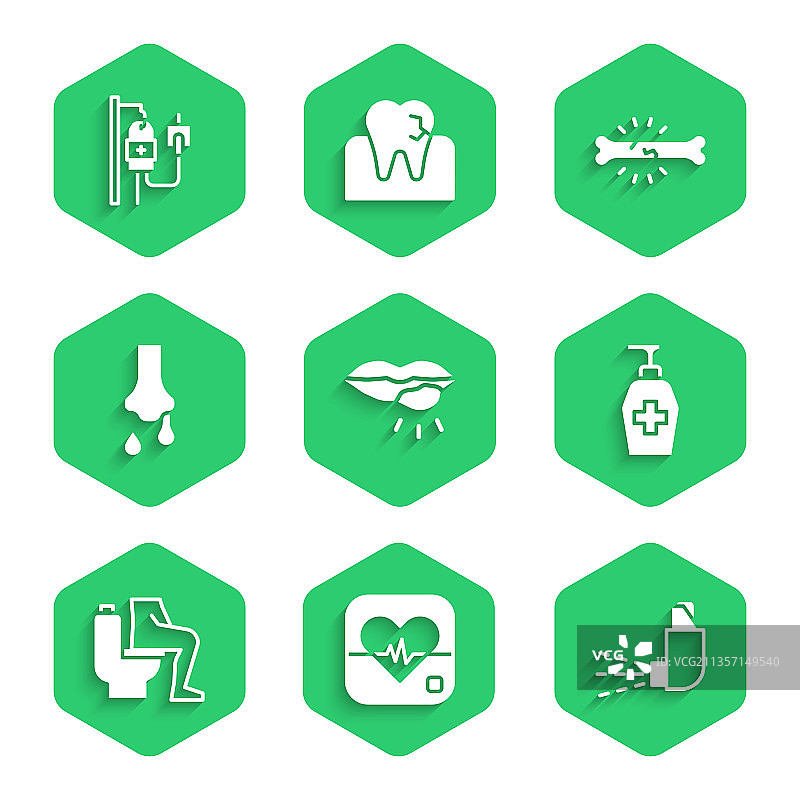 疱疹、唇部、心率、吸入器、液体图标套装图片素材