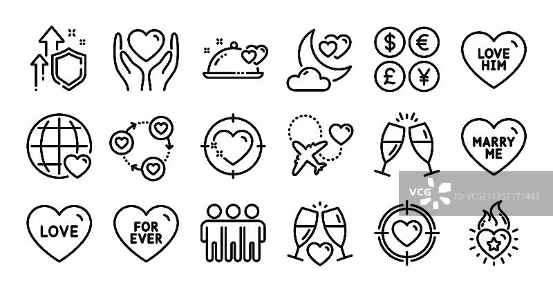 爱心目标和香槟酒杯线条图片素材