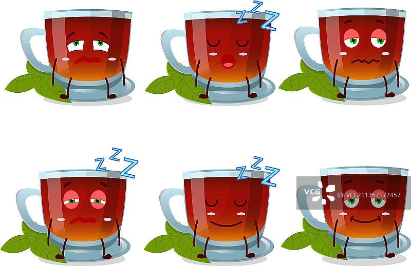 卡通薄荷茶角色犯困图片素材