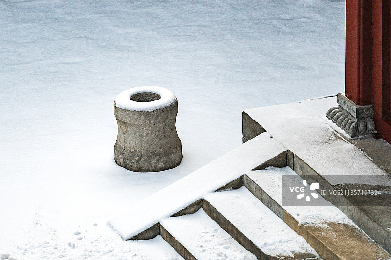 北京故宫雪后的后宫石头墩子图片素材