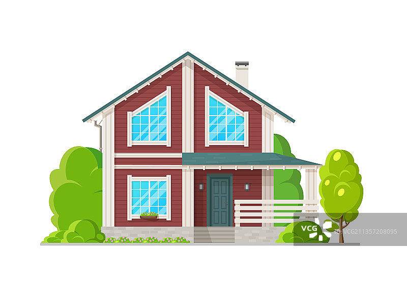 带木板外墙的两层楼房外观图片素材