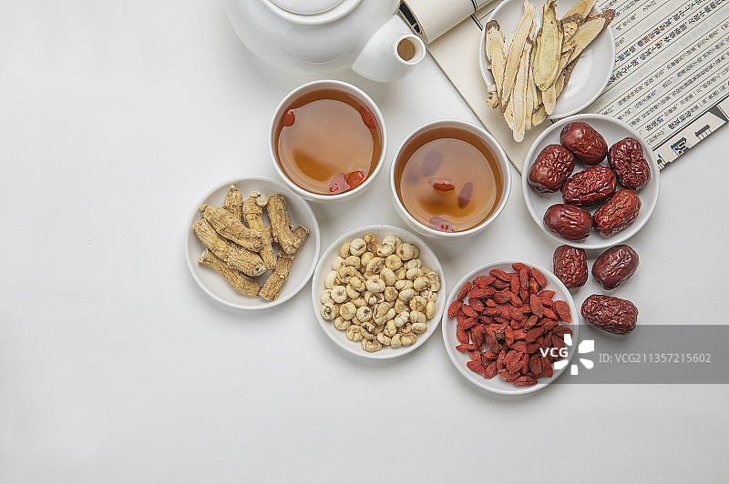 养生茶及各式中药材图片素材