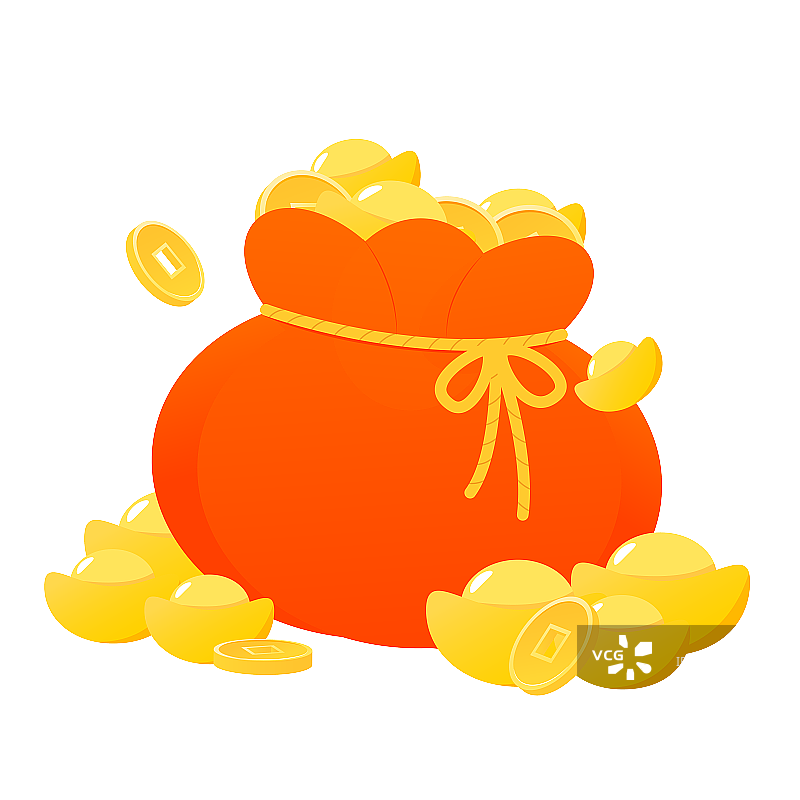 福袋金币元宝矢量插画元素图片素材