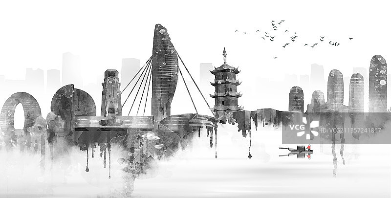 城市建筑插画芜湖图片素材