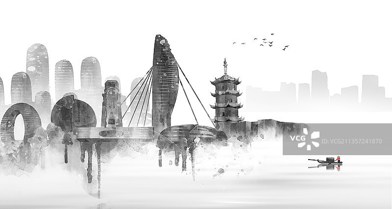 城市建筑插画芜湖图片素材