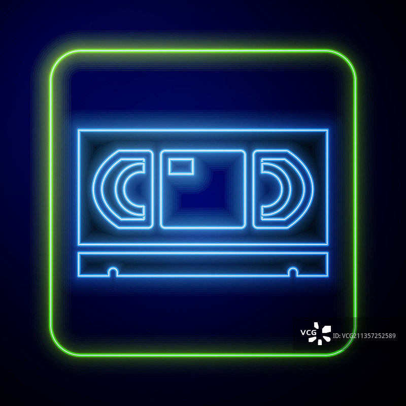 孤立的发光霓虹VHS录像带图标图片素材