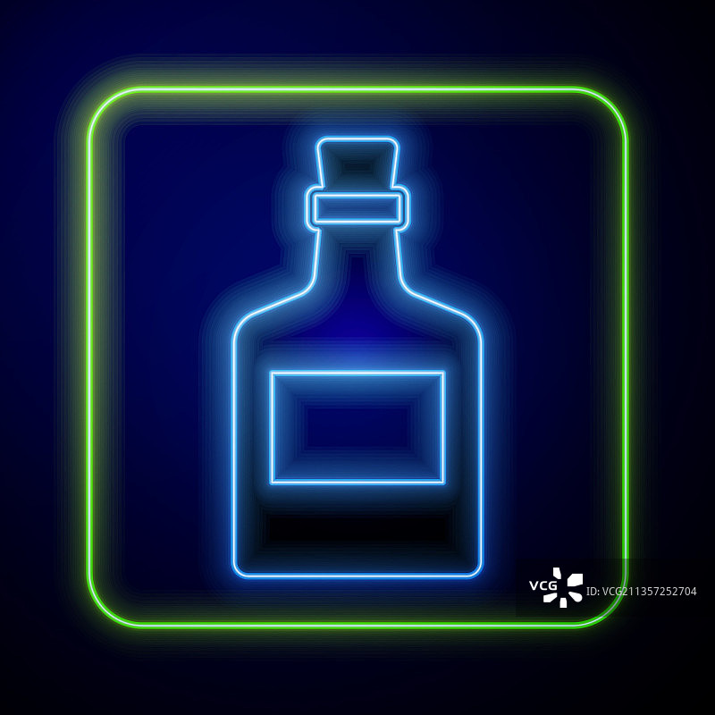 发光霓虹酒精朗姆酒瓶图标图片素材