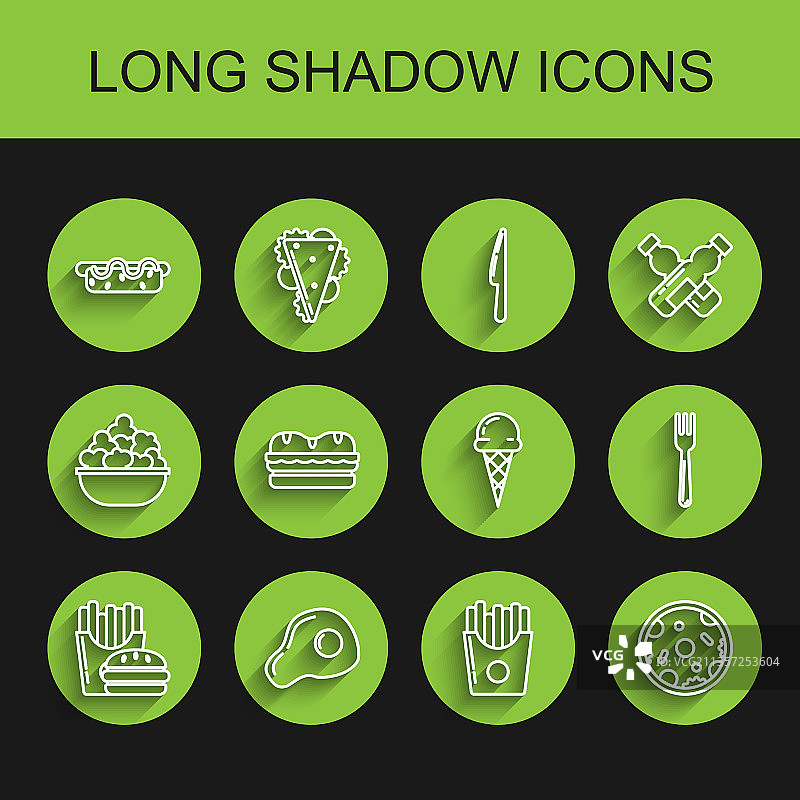 纸盒包装汉堡薯条线性图标图片素材