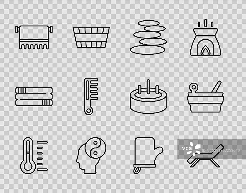 桑拿温度计、日光浴床和遮阳伞图片素材