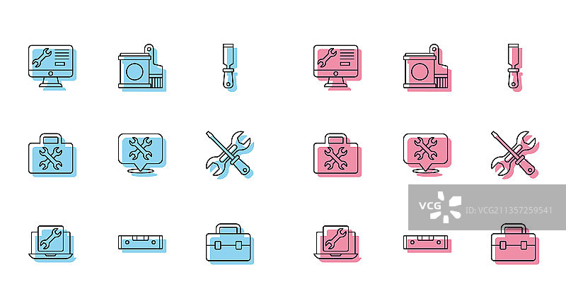 笔记本电脑维修建筑气泡水平仪图片素材