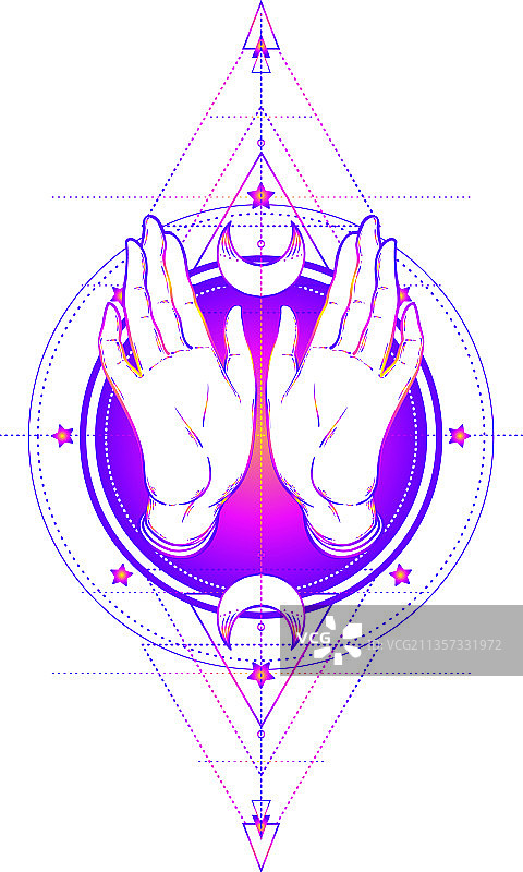 装饰莲花与祈祷之手图片素材