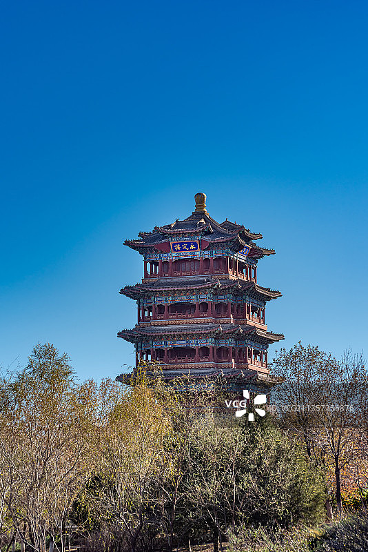 北京门头沟永定河地标永定楼图片素材