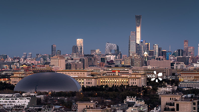 北京市中心国家大剧院北京中信大厦国贸CBD城市风光夜景照明图片素材