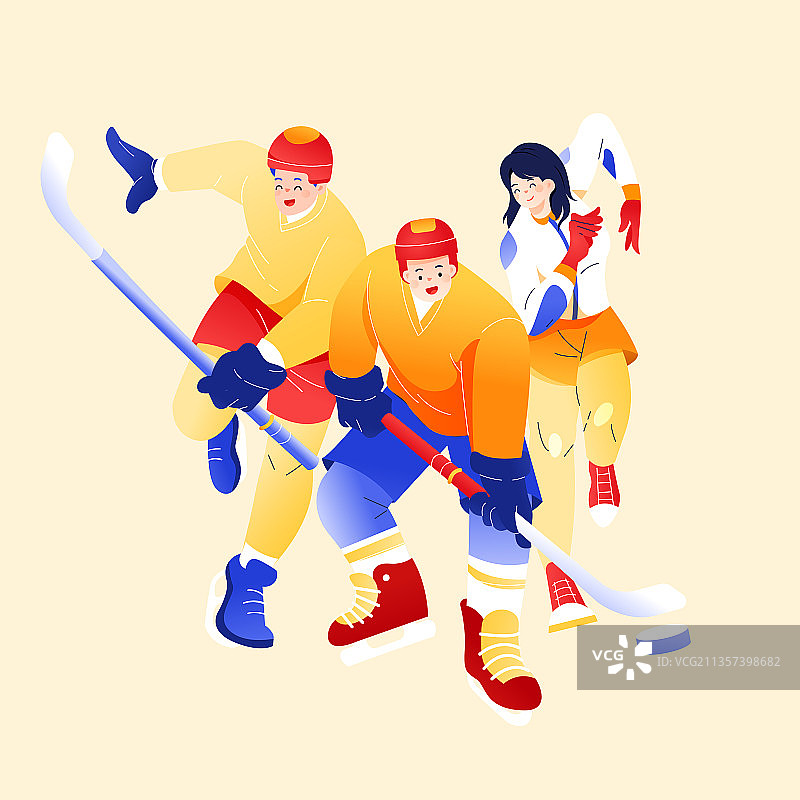 卡通滑雪运动冬季家人亲子堆雪人冬冰球项目团队矢量插画图片素材