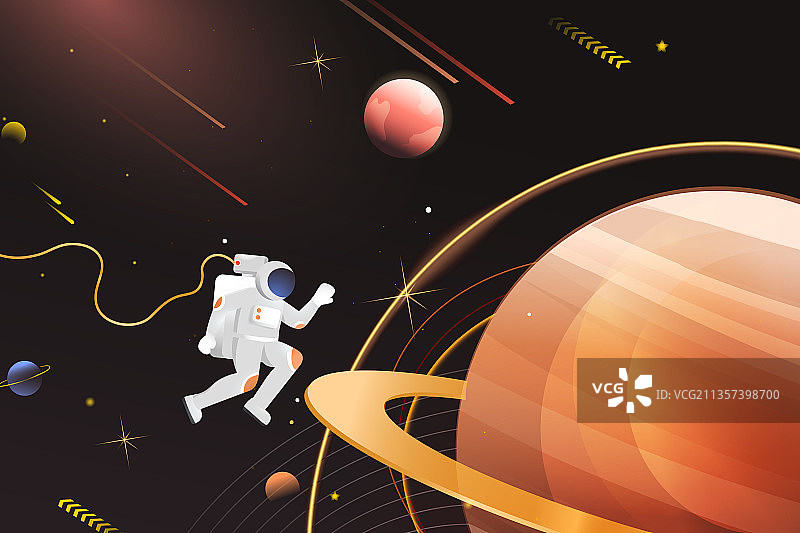 卡通2022虎年新年春节元旦除夕跨年宇宙电商科技概念矢量插画图片素材