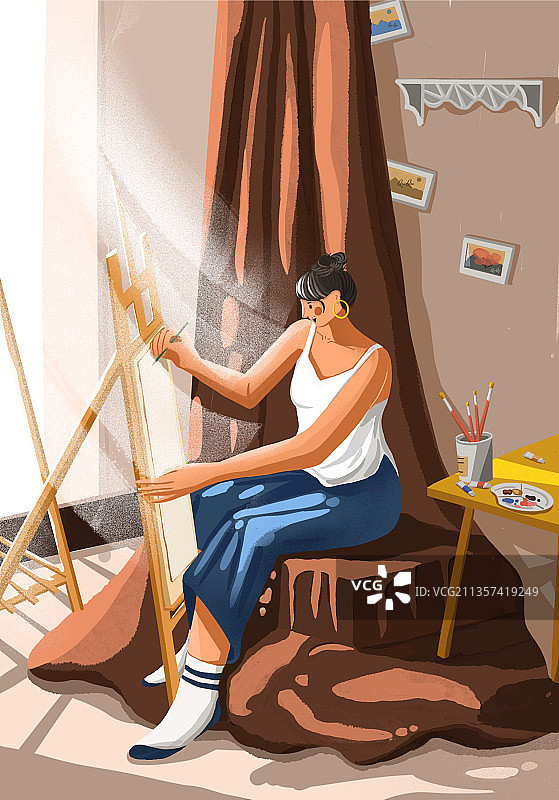 画画的女孩图片素材