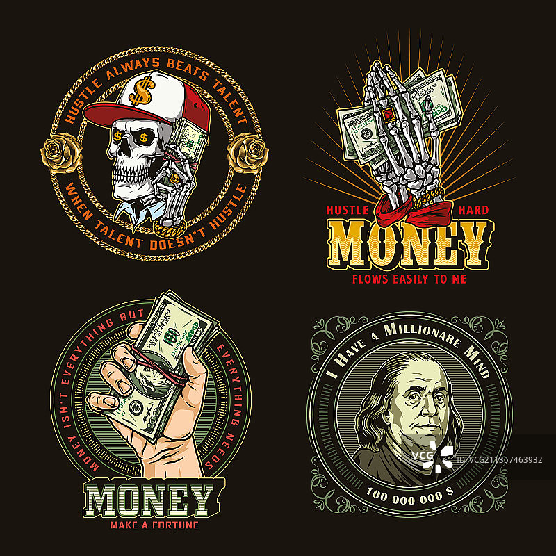 彩色复古货币印花图片素材