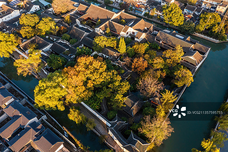 江苏苏州园林耦园航拍图片素材