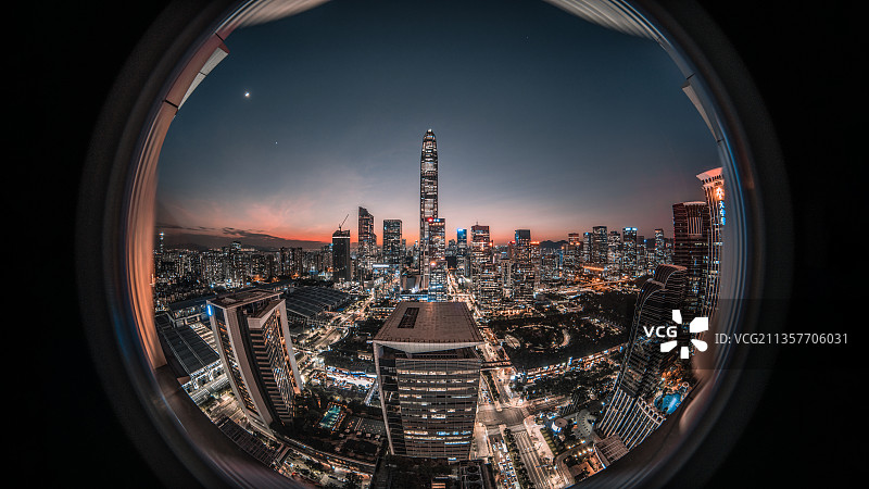 鱼眼拍摄深圳福田区建筑群图片素材
