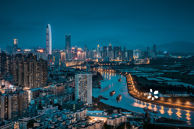 中国广东深圳河两岸都市风光图片素材