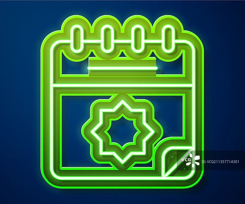 发光的霓虹灯线条：斋月日历图标图片素材