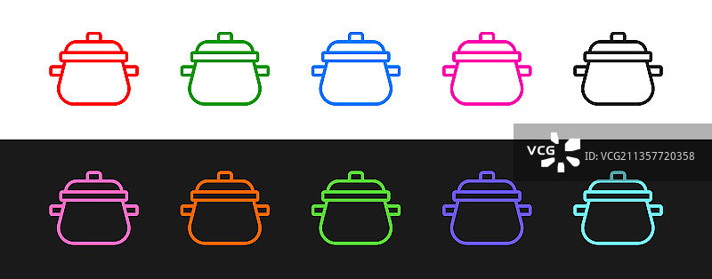 黑色背景上的锅线条图标图片素材