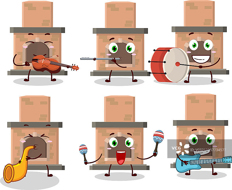 壁炉房子卡通形象，玩耍中图片素材