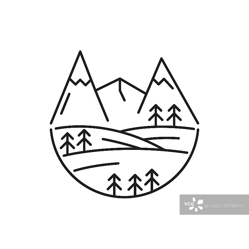 阿尔卑斯山脉风景细线图标图片素材