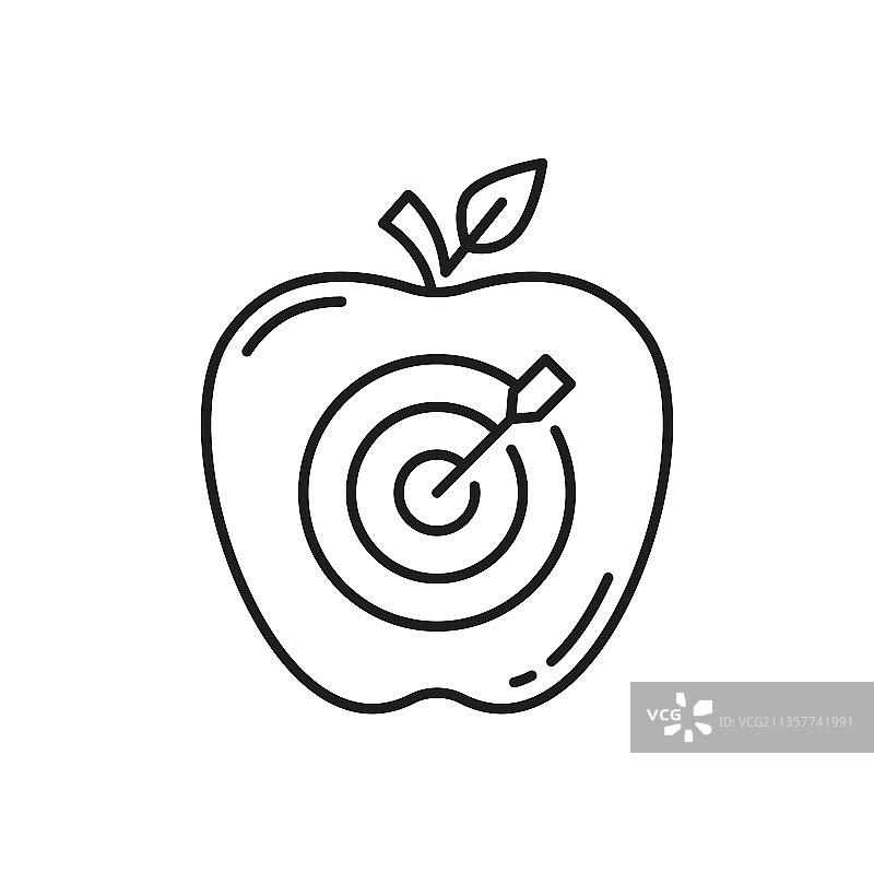 带箭头靶心的苹果轮廓图标图片素材