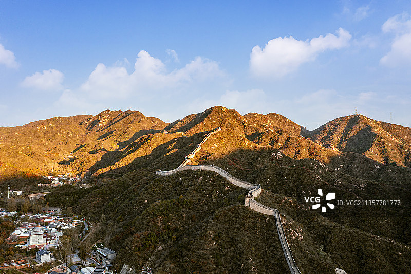 航拍中国北京水关长城秋天风光图片素材