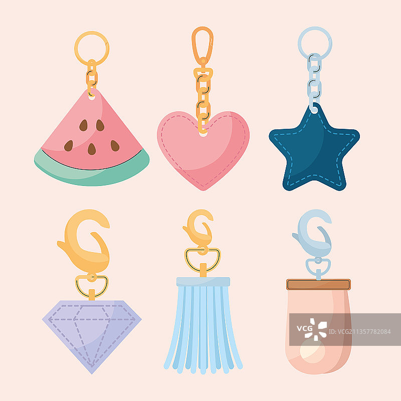 六款钥匙链物件图片素材