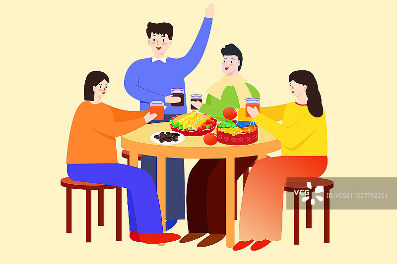 新年 虎年 朋友聚会 聚餐 走亲戚拜年 矢量插画图片素材