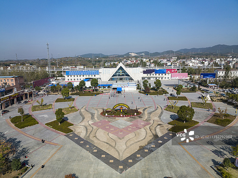 湖北麻城市火车北站全景航拍图片素材