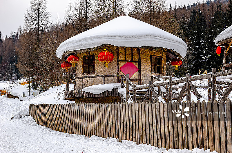 雪乡有雪的木屋图片素材