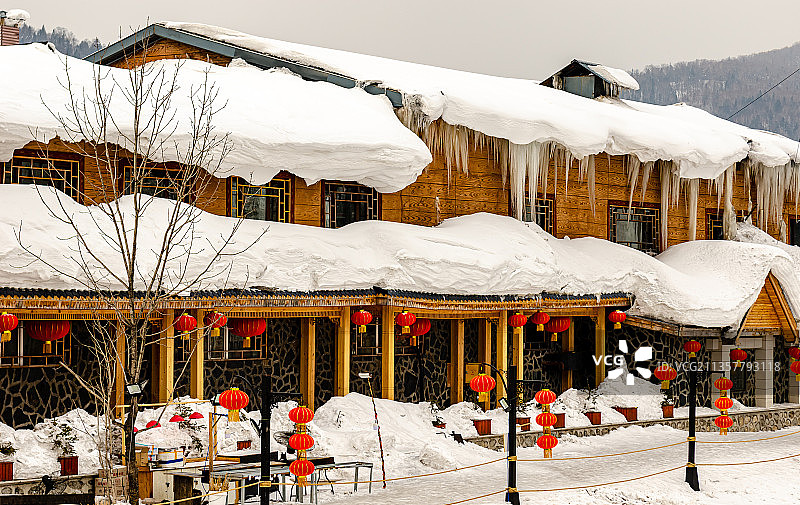 雪乡有雪的木屋图片素材