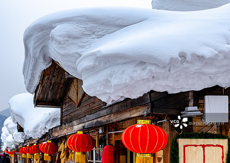 雪乡有雪的木屋图片素材